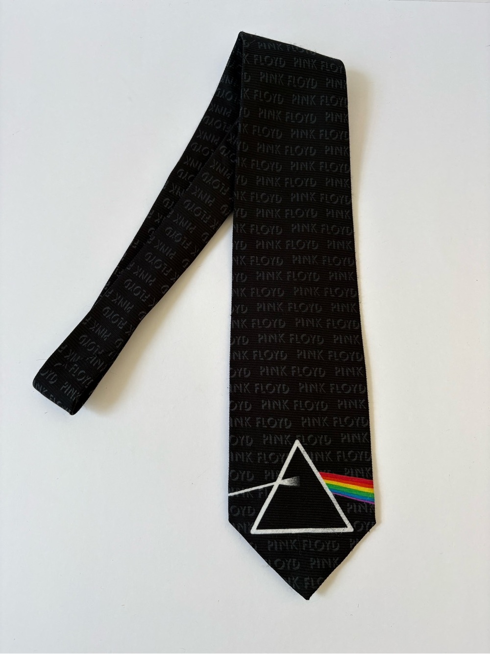 VNTG Pink Floyd 2006 Darkside Of The Moon Printed Black Neck Tie Prism Rainbow